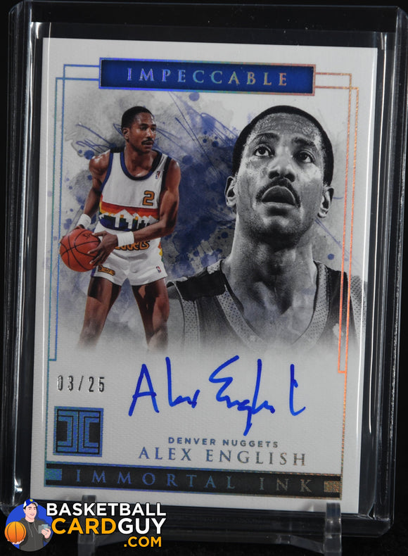 Alex English 2018 - 19 Panini Impeccable Immortal Ink Holo Silver #12 #/25 auto, autograph, basketball card, numbered