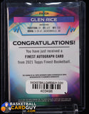 Glen Rice 2021 Finest Autographs Refractors #FAGR #/75 auto, autograph, basketball card, numbered