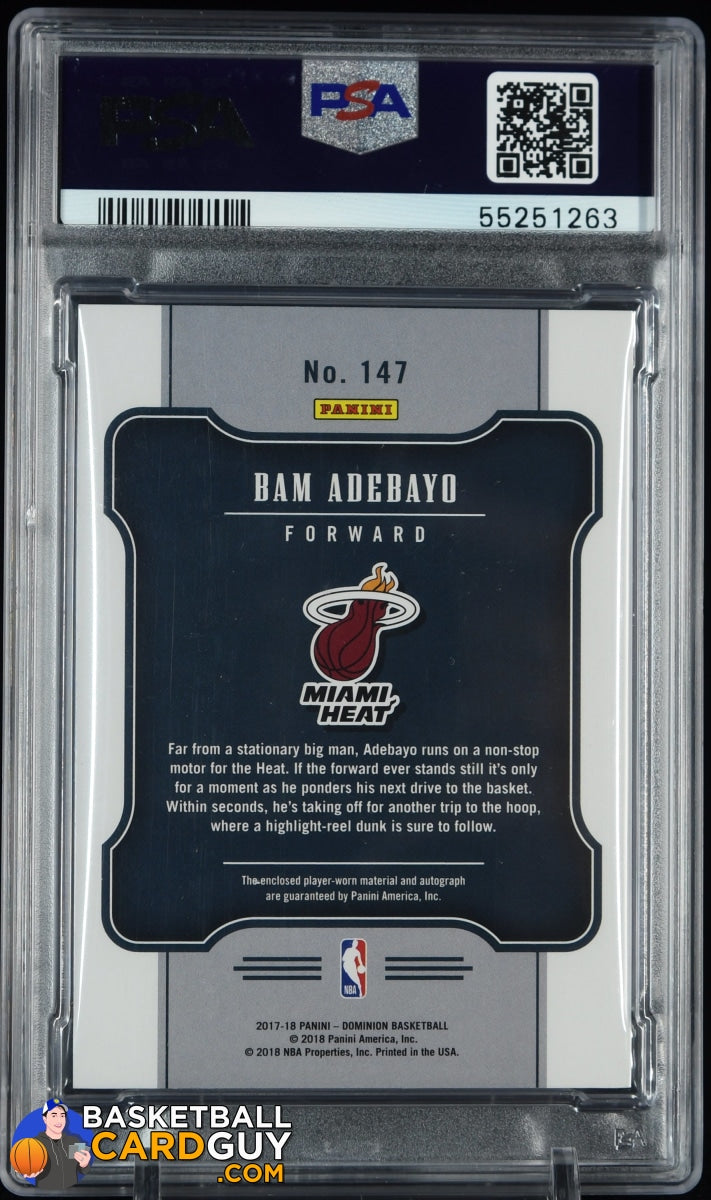 Bam Adebayo 2017-18 Panini Dominion Gold #147 JSY AU PATCH RPA PSA 9 #/10