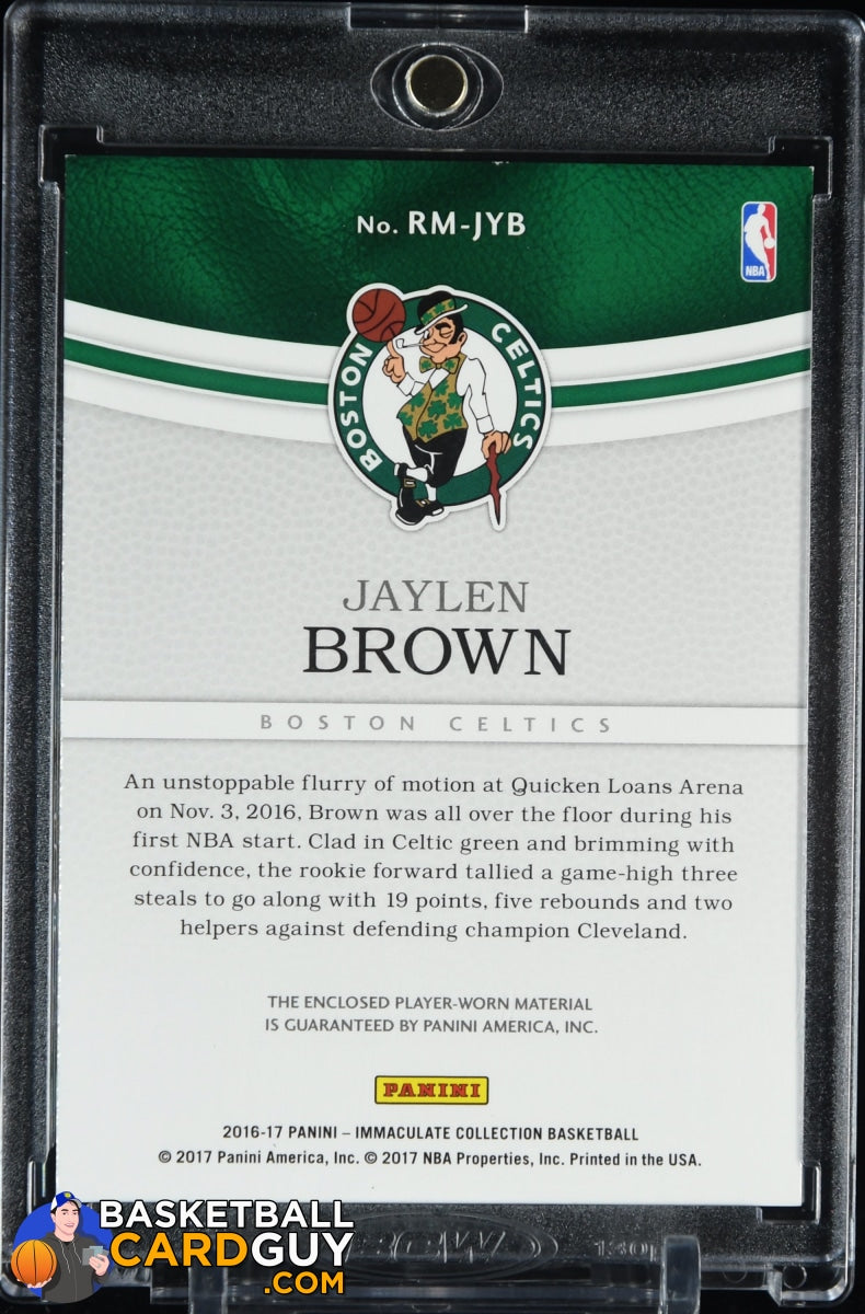 Jaylen Brown 2016-17 Immaculate Collection Remarkable Memorabilia Prime RC  PATCH #10 #/15