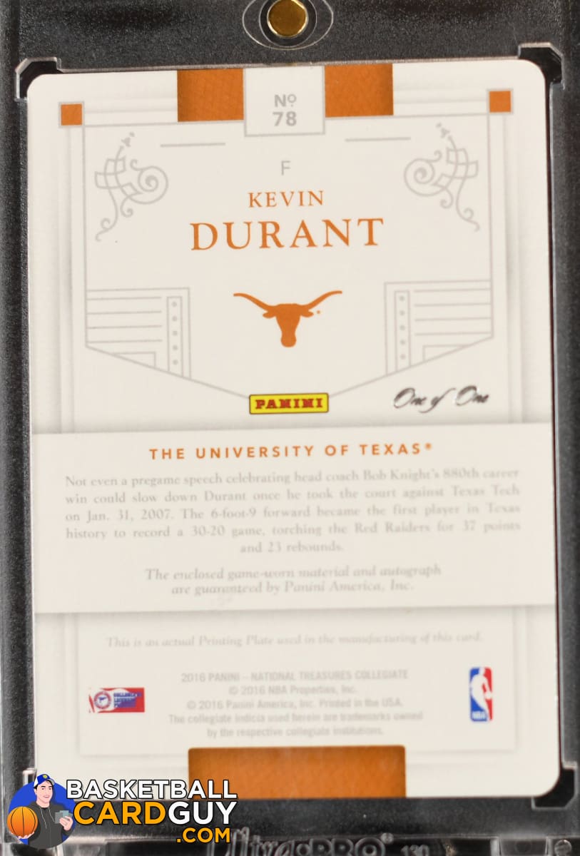 Kevin Durant 2016 Panini National Treasures Collegiate One of One Printing  Plates Autograph Patch TRUE #1/1