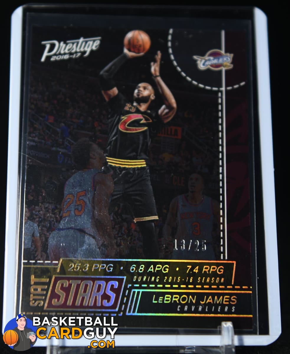 rare lebron cards LeBron James 2016-17 Prestige Stat Stars Rainbow #/25 (Rare Numbered I – Basketball Card Guy