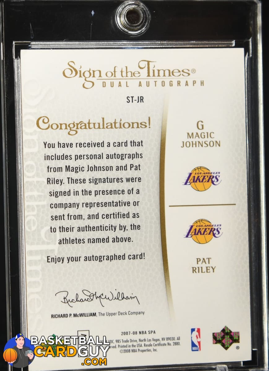 Magic Johnson/Pat Riley 2007-08 SP Authentic Sign of the Times Dual #STJR