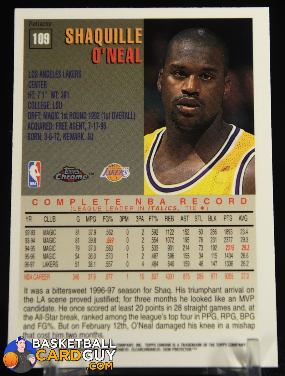 Shaquille O'Neal 1997-98 Topps Chrome Refractor #109 – Basketball Card Guy