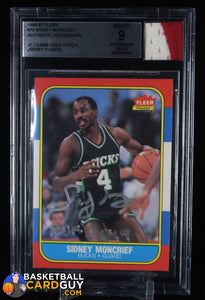 1986 fleer Jersey Fusion Sidney Moncrief AUTO GAME USED PATCH RARE BGS 9 Auto autograph, basketball card, beckett, graded, patch