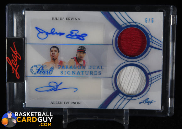 2022 Leaf Pearl JULIUS ERVING / ALLEN IVERSON Paragon Dual Auto / Jersey #6/6 autograph, basketball card, jersey, numbered