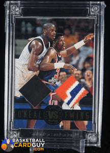 2023 JERSEY FUSION COMBO-O’NEAL VS EWING GAME USED JERSEY SWATCHES #6/10 basketball card, numbered, patch