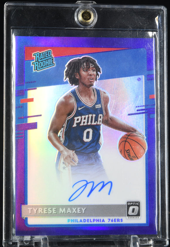 Tyrese Maxey 2020-21 Donruss Optic Rated Rookies Signatures Purple #171