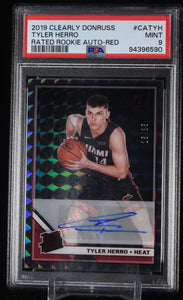 Tyler Herro 2019-20 Clearly Donruss Rated Rookie Autographs Red Mosaic #24 #/35 PSA 9