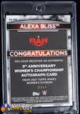 Alexa Bliss 2021 Topps WWE Women’s Division 5th Anniversary Championship Autographs Green #5AAB auto, autograph, numbered, wresting,