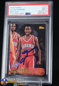 Allen Iverson 1996 Topps NBA 50th #171 Autographed RC PSA 7/10 autograph, basketball card, graded, rookie card