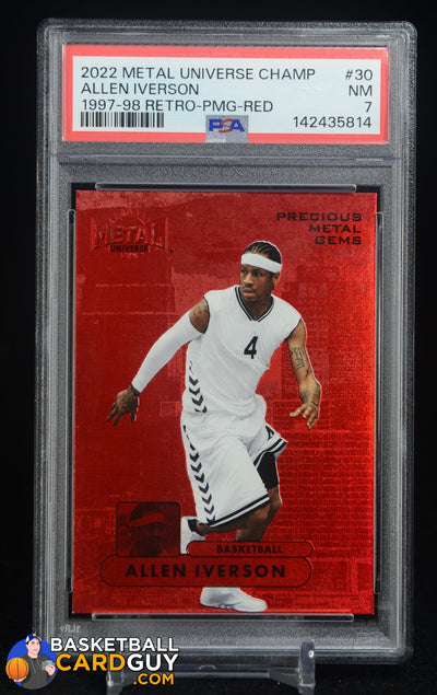 ALLEN IVERSON 2022 SKYBOX METAL UNIVERSITY PRECIOUS METAL GEMS PMG RED #/100 PSA 7