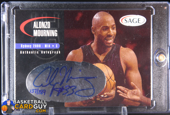 Alonzo Mourning 2000 SAGE Autographs #A37 #/189 auto, autograph, basketball card, numbered