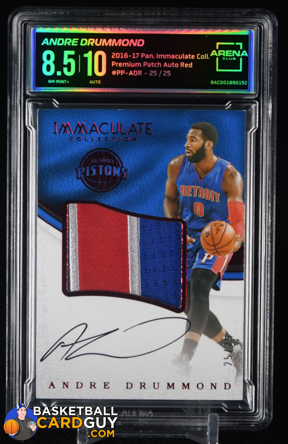 Andre Drummond 2016-17 Immaculate Collection Premium Patch Autographs Red #65 #/25 autograph, basketball card, game used, graded, numbered