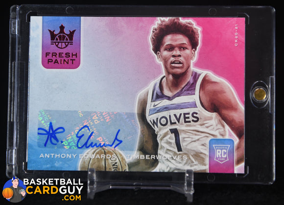 Anthony Edwards 2020-21 Court Kings Fresh Paint Autographs Ruby #/49 autograph, basketball card, numbered, rookie card