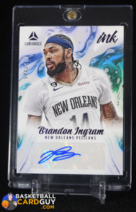 Brandon Ingram 2022-23 Panini Chronicles Luminance Ink Autographs Purple #1 #/49 basketball card, refractor