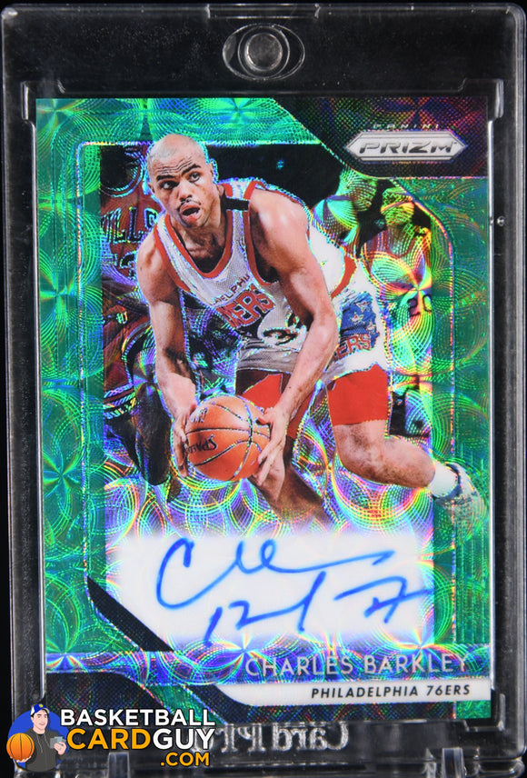Charles Barkley 2018 - 19 Panini Prizm Signatures Prizms Choice Green #6 #/8 auto, autograph, basketball card, numbered