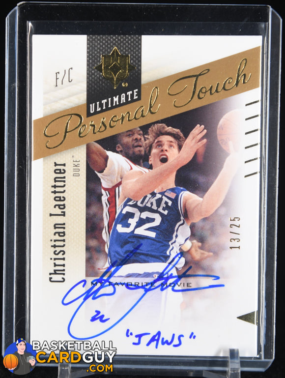Christian Laettner 2010 - 11 Ultimate Collection Personal Touch Movie Autographs JAWS #MCL #/25 autograph, basketball card, inscription,