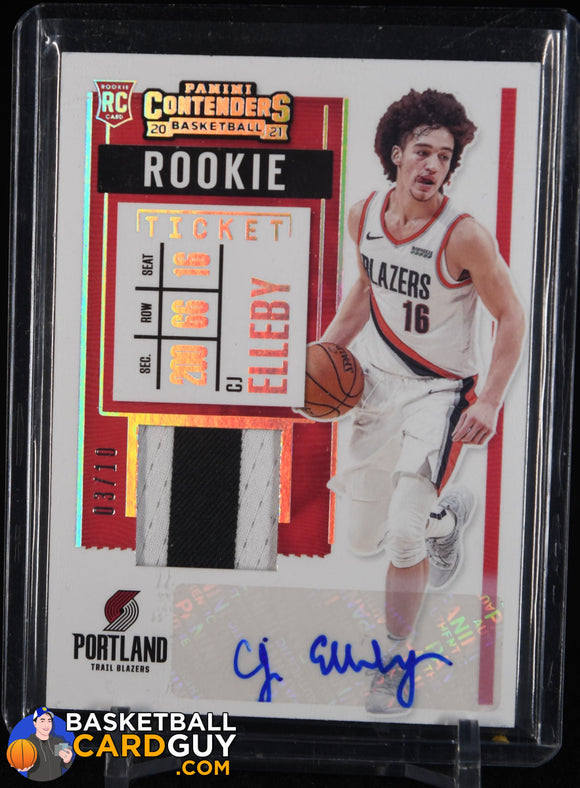 CJ Elleby 2020 - 21 Panini Contenders Rookie Ticket Swatches Autographs RPA #/10 auto, autograph, basketball card, numbered, patch