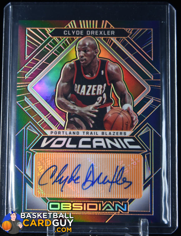 Clyde Drexler 2020 - 21 Panini Obsidian Volcanic Signatures Electric Etch Orange #33 #/25 auto, autograph, basketball card, numbered