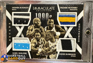 David Robinson/Dennis Rodman/Dikembe Mutombo/Karl Malone 2014-15 Immaculate Collection Decade Domination Quad Materials PATCH #/12
