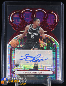 De’Aaron Fox 2022-23 Crown Royale Crown Autographs Asia Red #17 #/18 autograph, basketball card, numbered