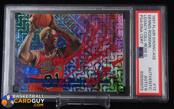 Dennis Rodman 1997-98 Flair Showcase Legacy Collection Row #13 Autographed #/100 autograph, basketball card, graded, numbered