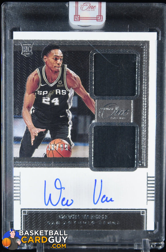 Devin Vassell 2020 - 21 Panini One and Rookie Dual Jersey Autographs #6 #/99 auto, autograph, basketball card, numbered, card