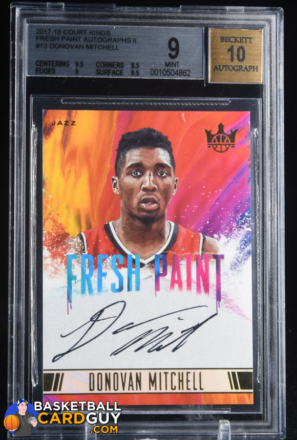 Donovan Mitchell 2017-18 Court Kings Fresh Paint Autographs II #13 BGS 9 AUTO 10 autograph, basketball card, graded, numbered, rookie card