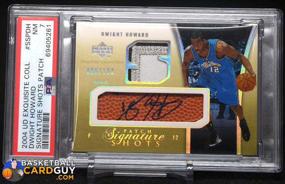 Dwight Howard 2004 - 05 Exquisite Collection Signature Shots Patches #DH #/100 autograph, ball, basketball card, graded, numbered