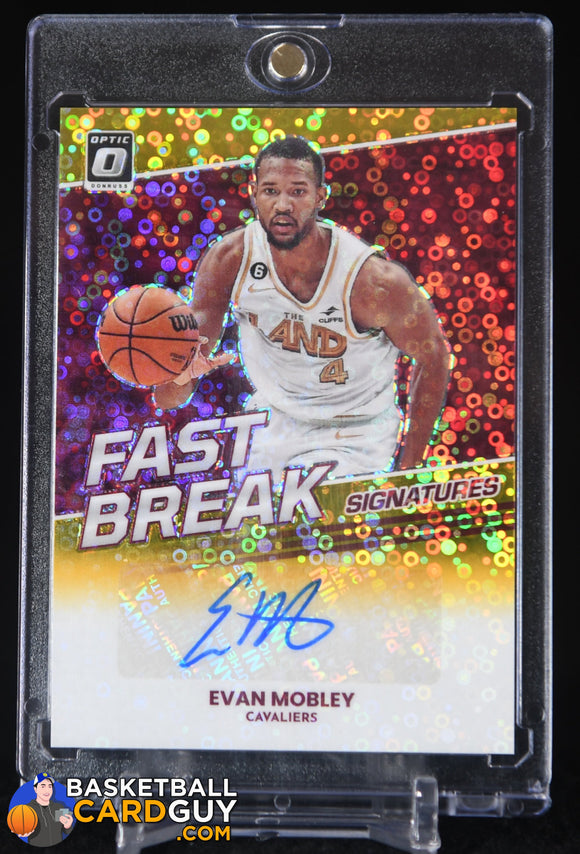 Evan Mobley 2022-23 Donruss Optic Fast Break Signatures Gold #32 #/10 autograph, basketball card, gold, numbered