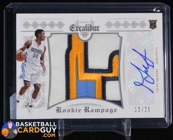 Gary Harris 2014-15 Panini Excalibur Rookie Rampage Autograph Jerseys Prime #11 #/25 autograph, basketball card, numbered, patch, rookie