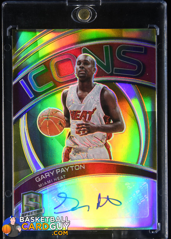 Gary Payton 2020 - 21 Panini Spectra Icons Autographs Gold #16 #/10 auto, autograph, basketball card, numbered, prizm