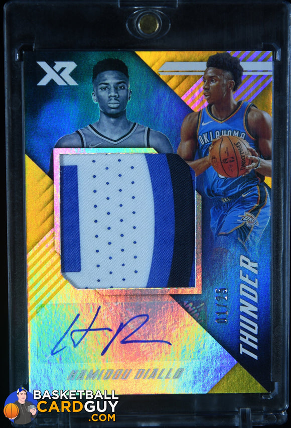Hamidou Diallo 2018 - 19 Panini Chronicles XR Rookie Jumbo Swatch Autographs Prime #17 #/25 auto, autograph, basketball card, numbered,