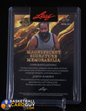 James Harden Leaf Magnificent Signature Patch Memorabilia #/2 autograph, basketball card, game used, numbered, patch