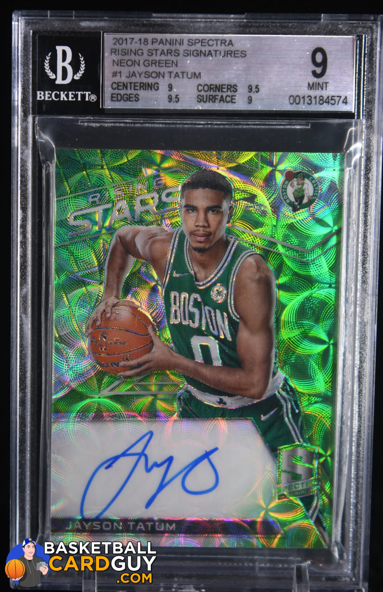 Jayson Tatum 2017 18 Panini Spectra Rising Stars Signatures Neon Green 1 RC BGS 9 35