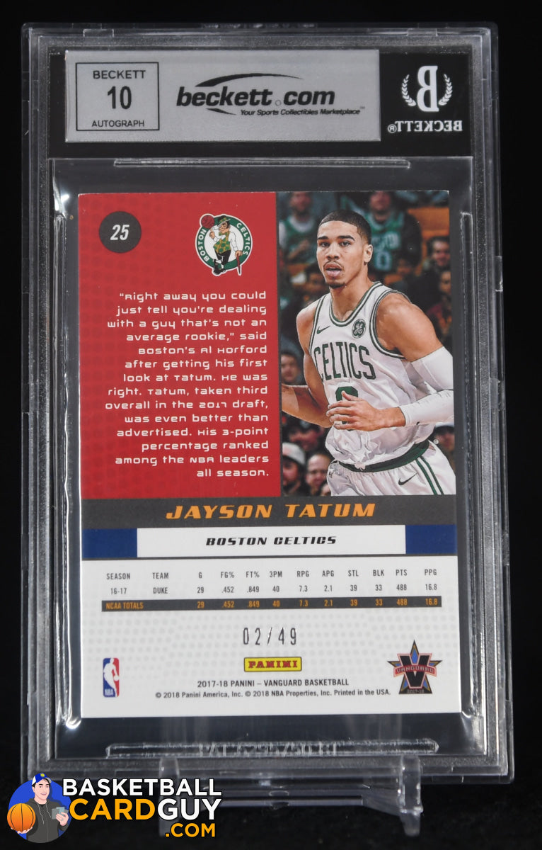 Jayson Tatum Boston Celtics Autographed 2017-18 Panini Vanguard #25 #2/49 Beckett Fanatics Witnessed Authenticated 10 Rookie Card Jayson Tatum Boston Celtics Autographed 2017-18 Panini Vanguard #25 #2/49 Beckett Fanatics Witnessed Authenticated 10 Rookie Card