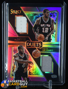 Kawhi Leonard/LaMarcus Aldridge 2016-17 Select Duets Memorabilia Prizms Purple #10 #/99 basketball card, jersey, numbered, prizm