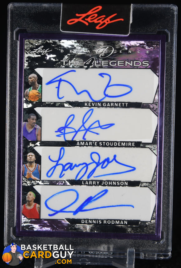 Kevin Garnett / Dennis Rodman / Amare Stoudemire / Larry Johnson 2024 Leaf Decadence QUAD Auto #5/5 autograph, basketball card, numbered