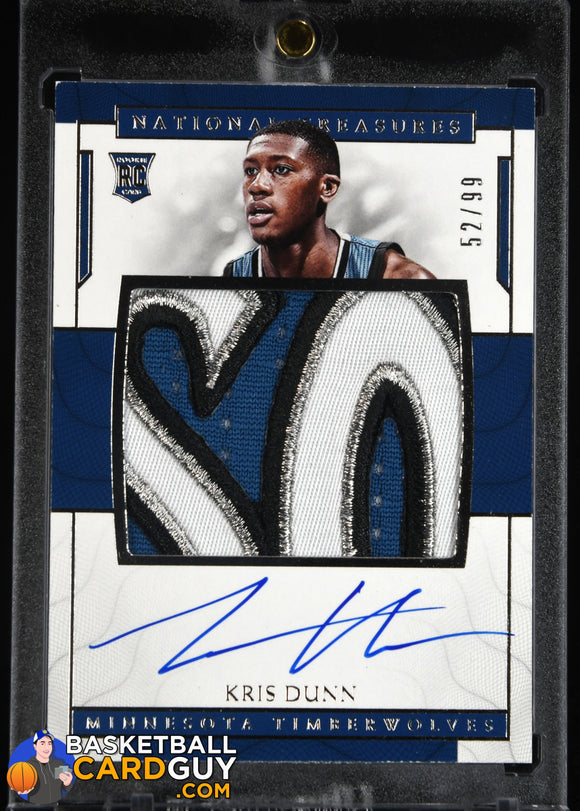 Kris Dunn 2016 - 17 Panini National Treasures #128 JSY AU RC #/99 autograph, basketball card, numbered, patch, rookie card
