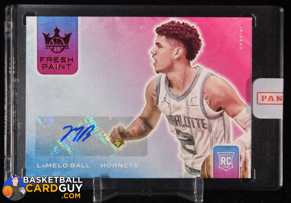 LaMelo Ball 2020-21 Court Kings Fresh Paint Autographs Ruby #/49 auto, autograph, basketball card, numbered, rookie card