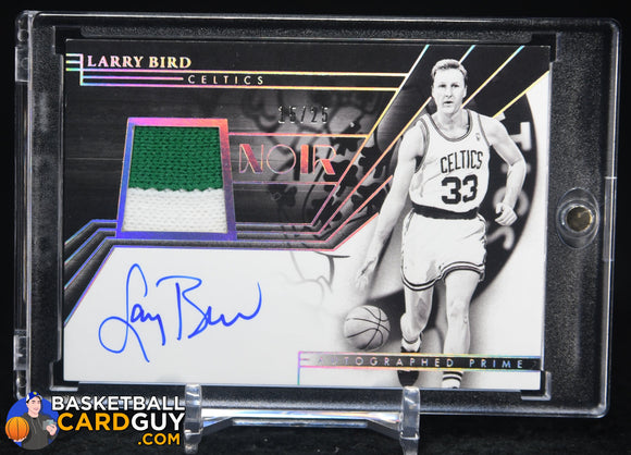 Larry Bird 2023-24 Panini Noir Prime Material Autographs Black and White #12 #/25 autograph, basketball card, numbered, patch