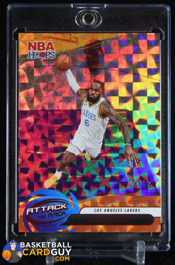 LeBron James 2023-24 Hoops Attack the Rack Hyper Red #6 #/99 basketball card, numbered