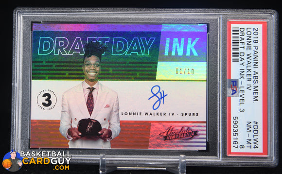 Lonnie Walker IV 2018-19 Absolute Memorabilia Draft Day Ink Level 3 #18 #1/10 PSA 8 autograph, basketball card, graded, numbered, rookie