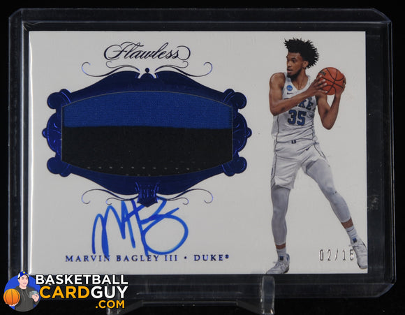 Marvin Bagley III 2018-19 Panini Flawless Collegiate Rookie Patch Autographs Sapphire #141 #/15 autograph, basketball card, numbered,