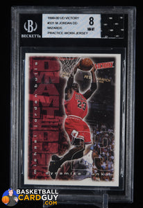 Michael Jordan 1999-00 Victory GGUM Practice Worn Jersey Beckett BGS 8 basketball card, beckett, graded, patch