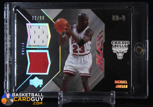 Michael Jordan 2006-07 UD Black Dual Materials #MJ #/99 (Surface Issues) basketball card, game used, jersey, numbered