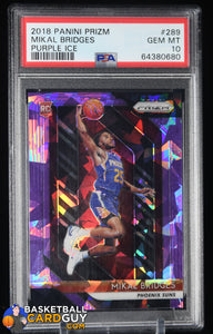 Mikal Bridges RC 2018-19 Panini Prizm Prizms Purple Ice #289 PSA 10 #/149 basketball card, graded, numbered, rookie card