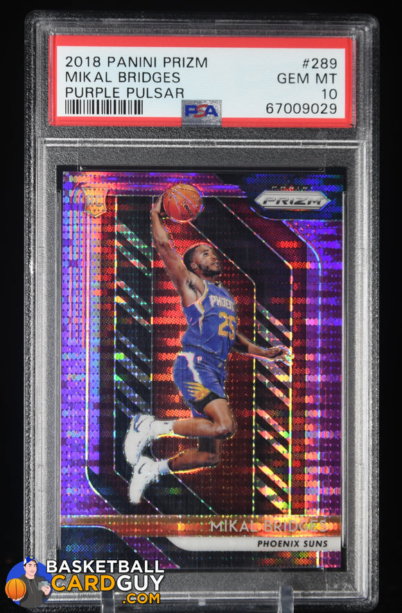 Mikal Bridges RC 2018-19 Panini Prizm Prizms Purple Pulsar #289 PSA 10 #/35 basketball card, graded, numbered, rookie card