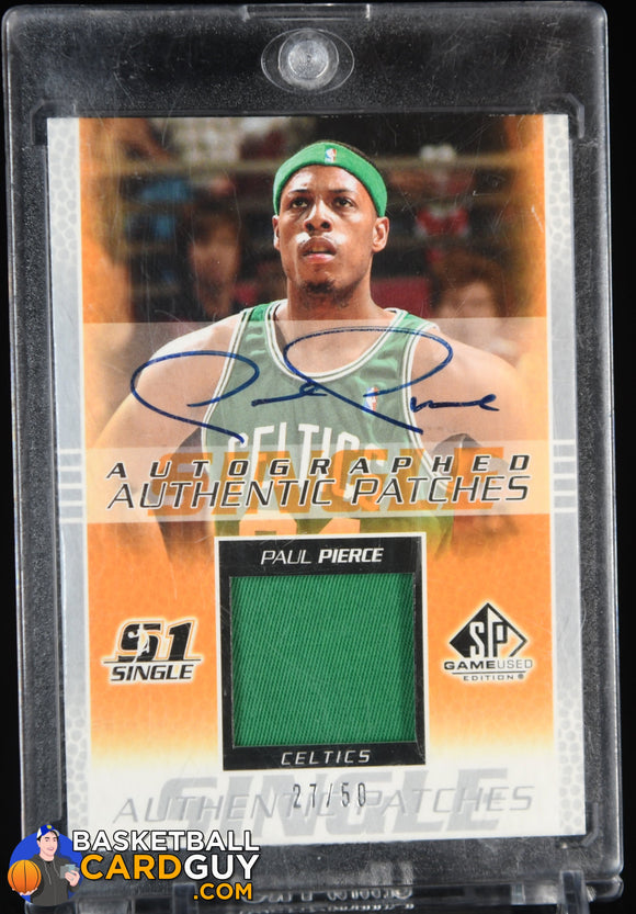 Paul Pierce 2002 - 03 SP Game Used Autographed Authentic Patches #PPAP auto, autograph, basketball card, used, numbered